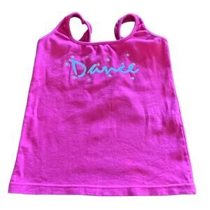So Danca Girls M 8/10 Pink Sleeveless Dance Top Silver Lettering Stars